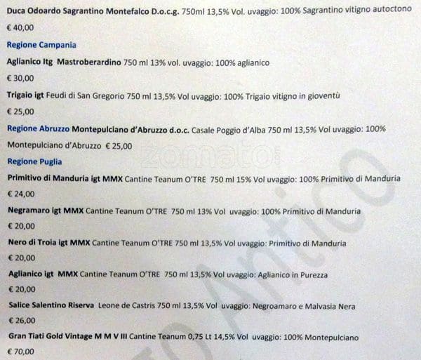 Menu di Borgo Antico 