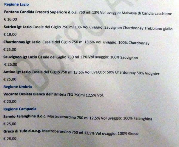 Menu di Borgo Antico 