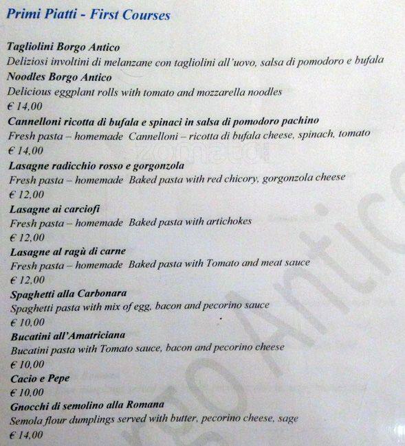 Menu di Borgo Antico 
