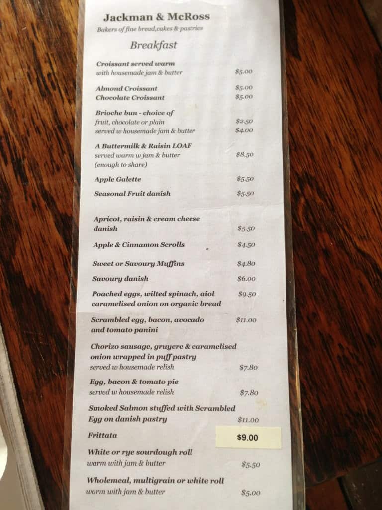 Jackman & McRoss Bakeries Menu Urbanspoon/Zomato