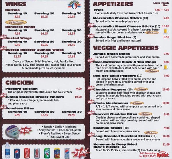 Menu at Jumbo Pizza restaurant, ClarenceRockland