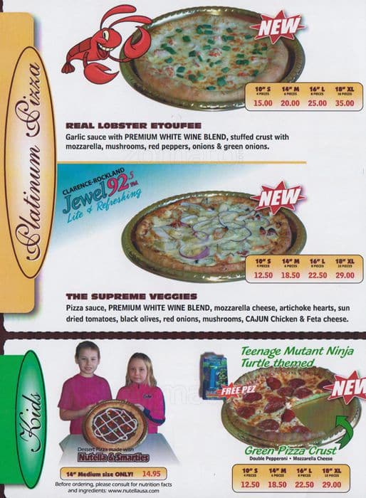 Menu at Jumbo Pizza restaurant, ClarenceRockland