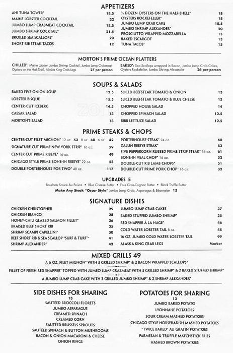 Menu At Morton S The Steakhouse Houston Westheimer Rd Suite 190