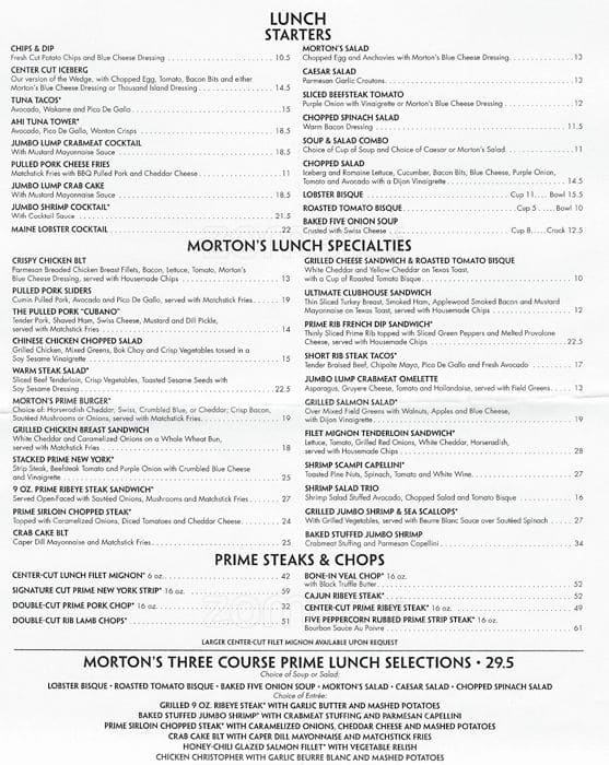 Morton's dinner menu with prices pdf