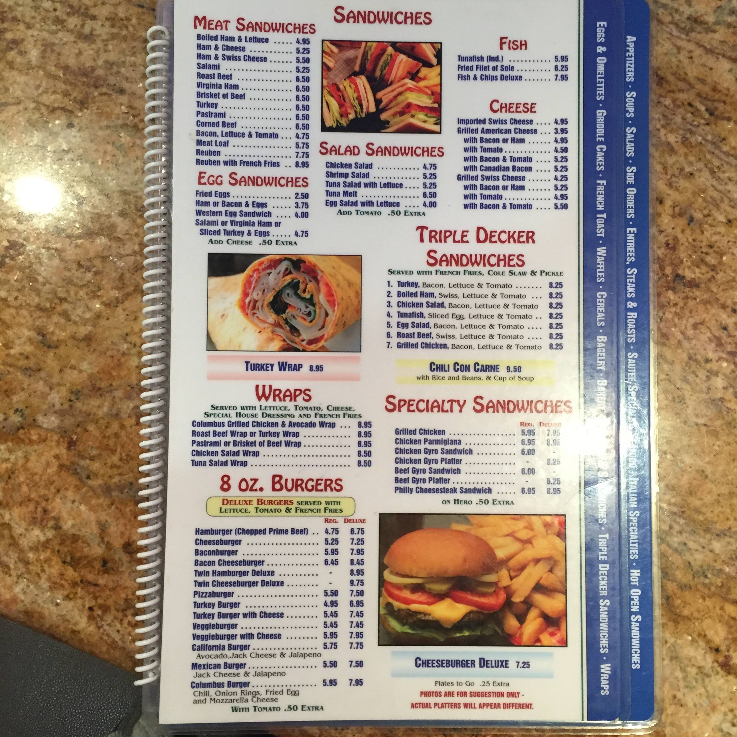 Menu at Columbus Diner restaurant, Mount Vernon
