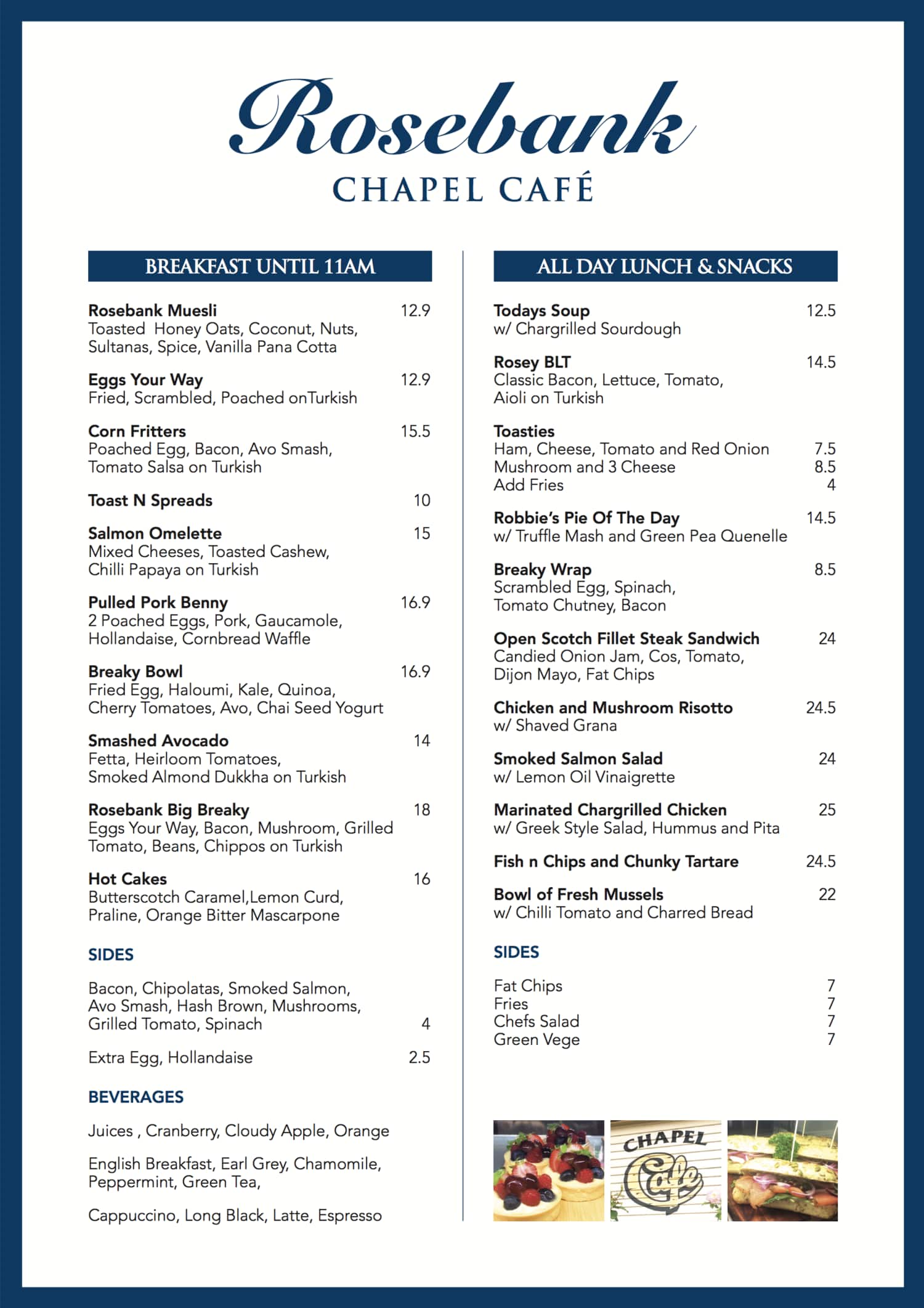 Menu at Rosebank North restaurant, Ringwood North