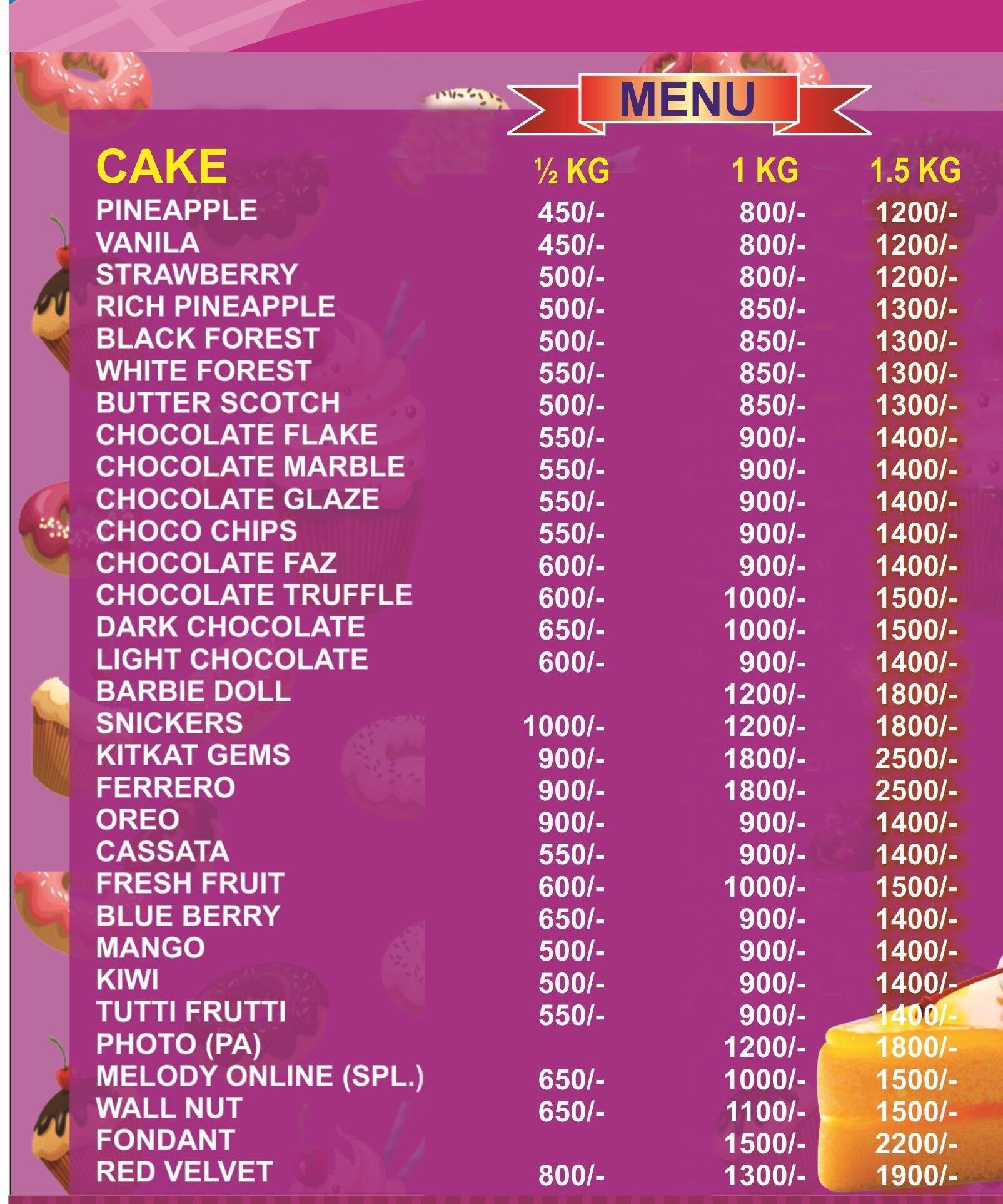Menu of Capital Cake, Raj Nagar Extension, Ghaziabad