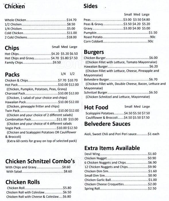 Belvedere Charcoal Chicken Menu Urbanspoon/Zomato