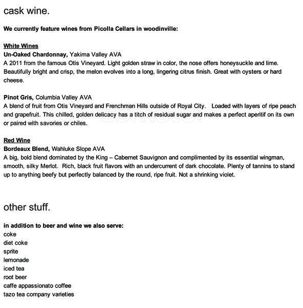 Menu at Highliner Public House, Seattle