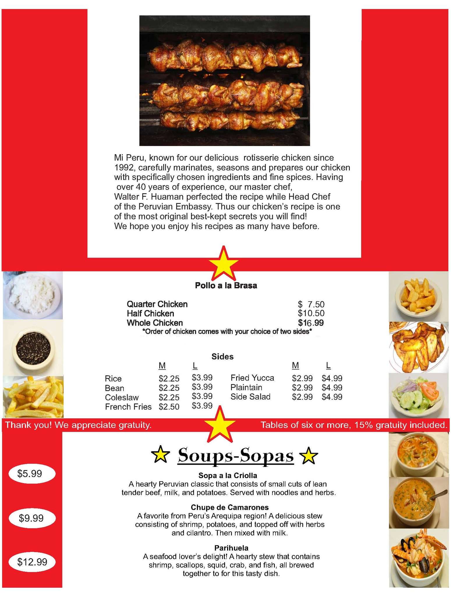 Menu at Mi Peru Restaurante, Gaithersburg