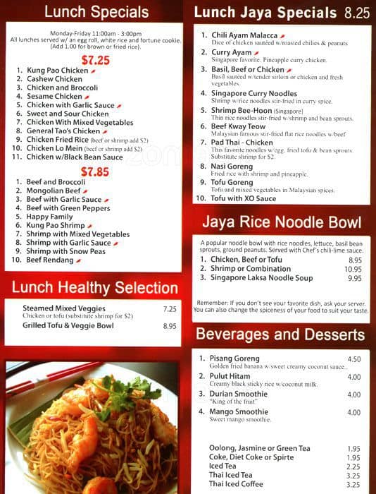 Jaya Asian Grill Menu, Menu for Jaya Asian Grill, Cory-Merrill, Denver ...