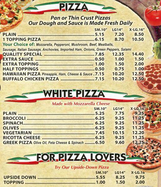 Quality Pizza a Philadelphia Foto del Menu con Prezzi Urbanspoon/Zomato