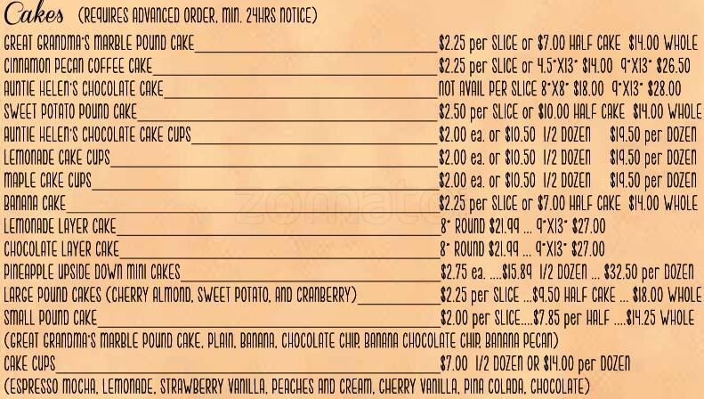 Carta de Fannie's Cafe