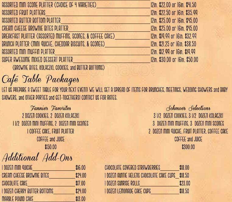 Carta de Fannie's Cafe