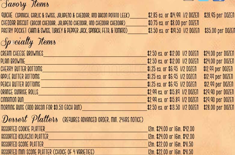 Carta de Fannie's Cafe