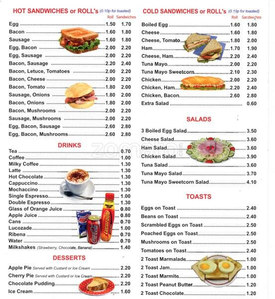 Menu at Rose Cafe, London, 73 Southwark Park Rd
