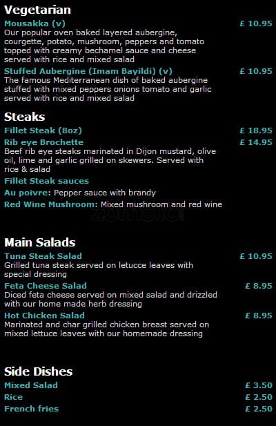 Turquoise menu