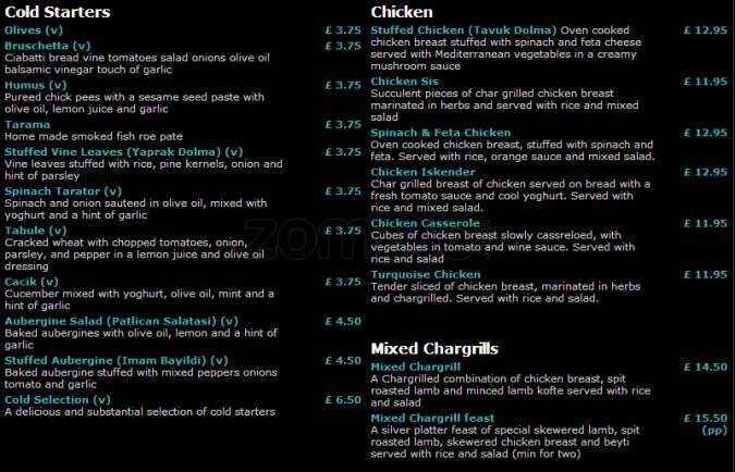 Turquoise menu