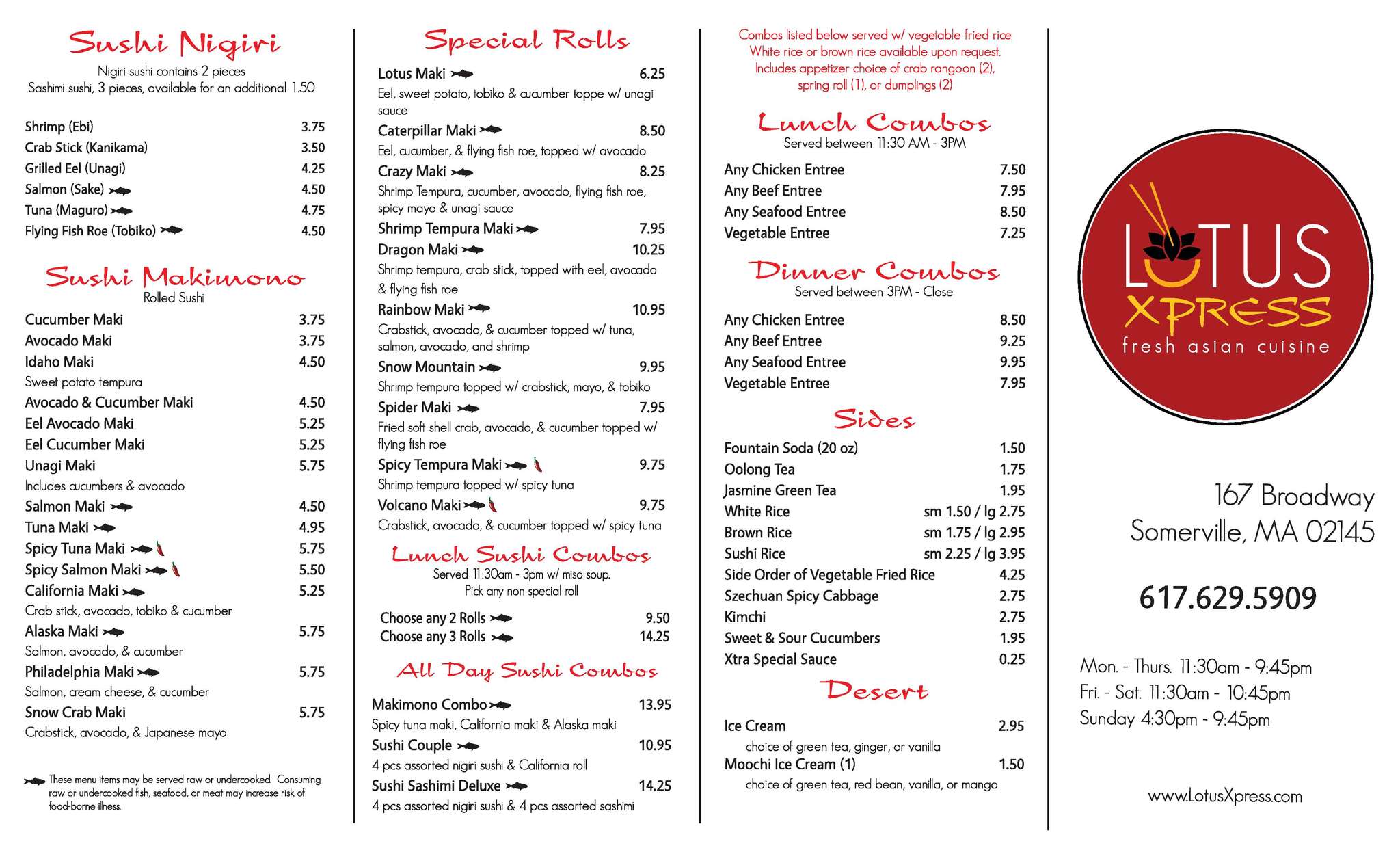 Menu at Lotus Xpress restaurant, Somerville