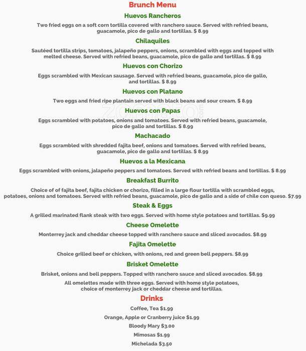 Menu at Salsa TexMex Frisco restaurant, Frisco