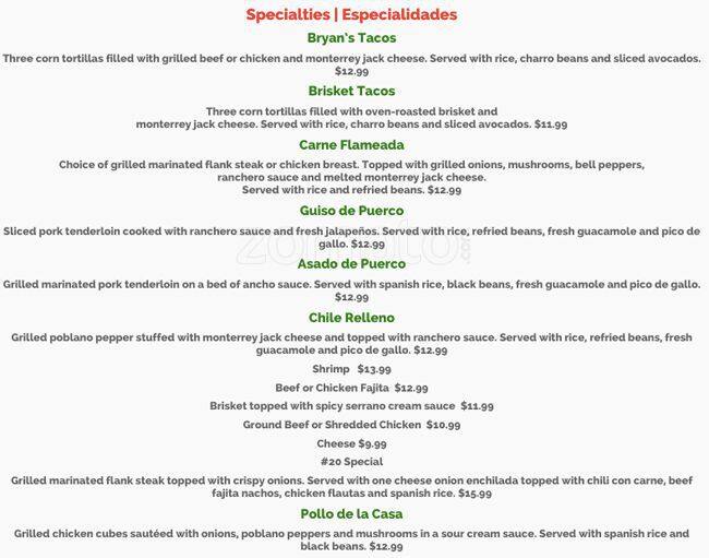 Menu at Salsa TexMex Frisco restaurant, Frisco