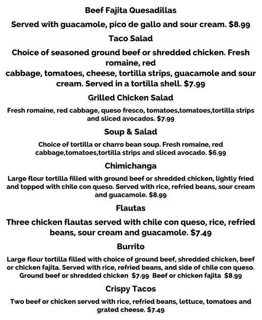 Menu at Salsa TexMex Frisco restaurant, Frisco