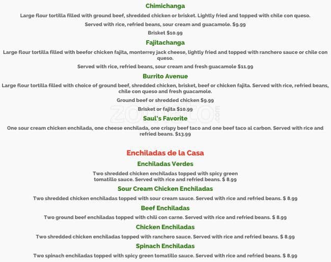 Menu at Salsa TexMex Frisco restaurant, Frisco