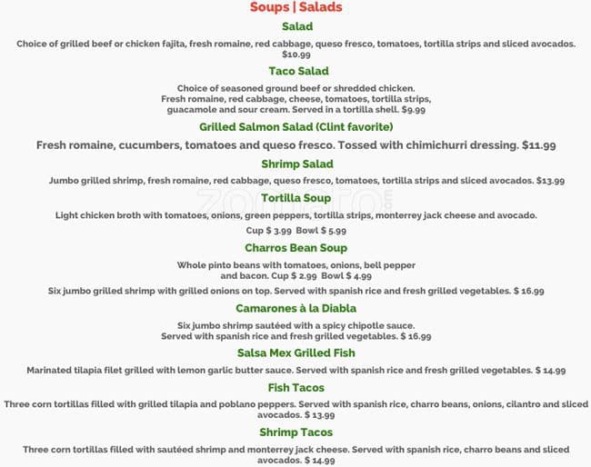 Menu at Salsa TexMex Frisco restaurant, Frisco