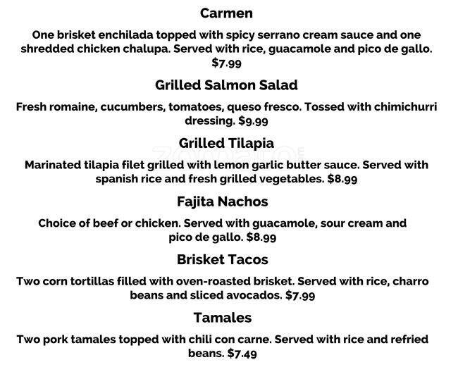 Menu at Salsa TexMex Frisco restaurant, Frisco