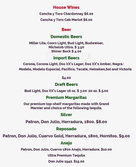 Menu at Salsa TexMex Frisco restaurant, Frisco