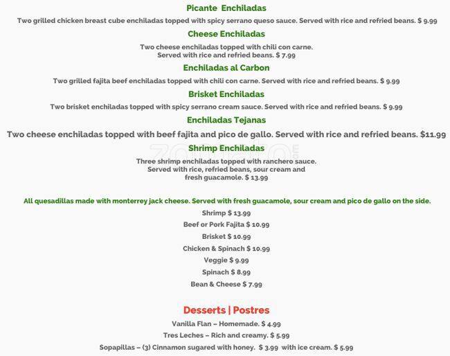 Menu at Salsa TexMex Frisco restaurant, Frisco