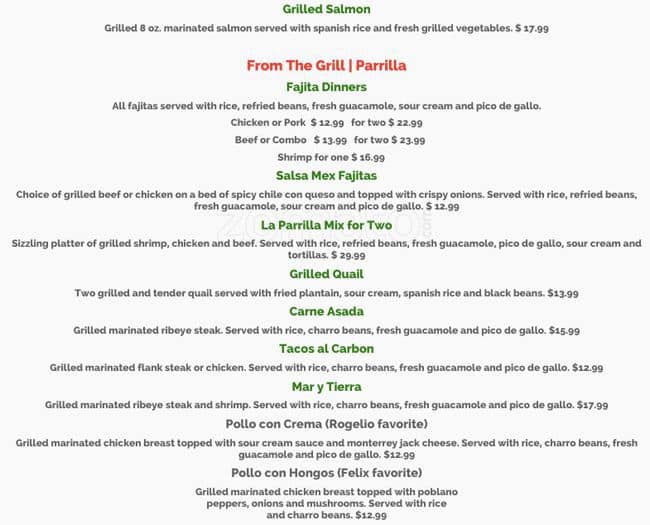 Menu at Salsa TexMex Frisco restaurant, Frisco