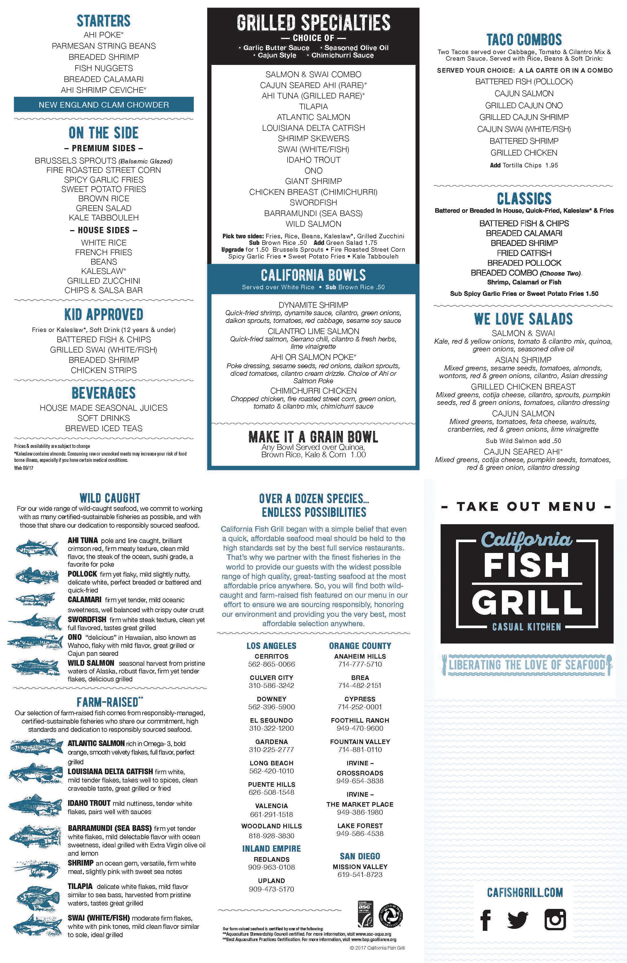 California Fish Grill Menu, Menu de California Fish Grill, Anaheim