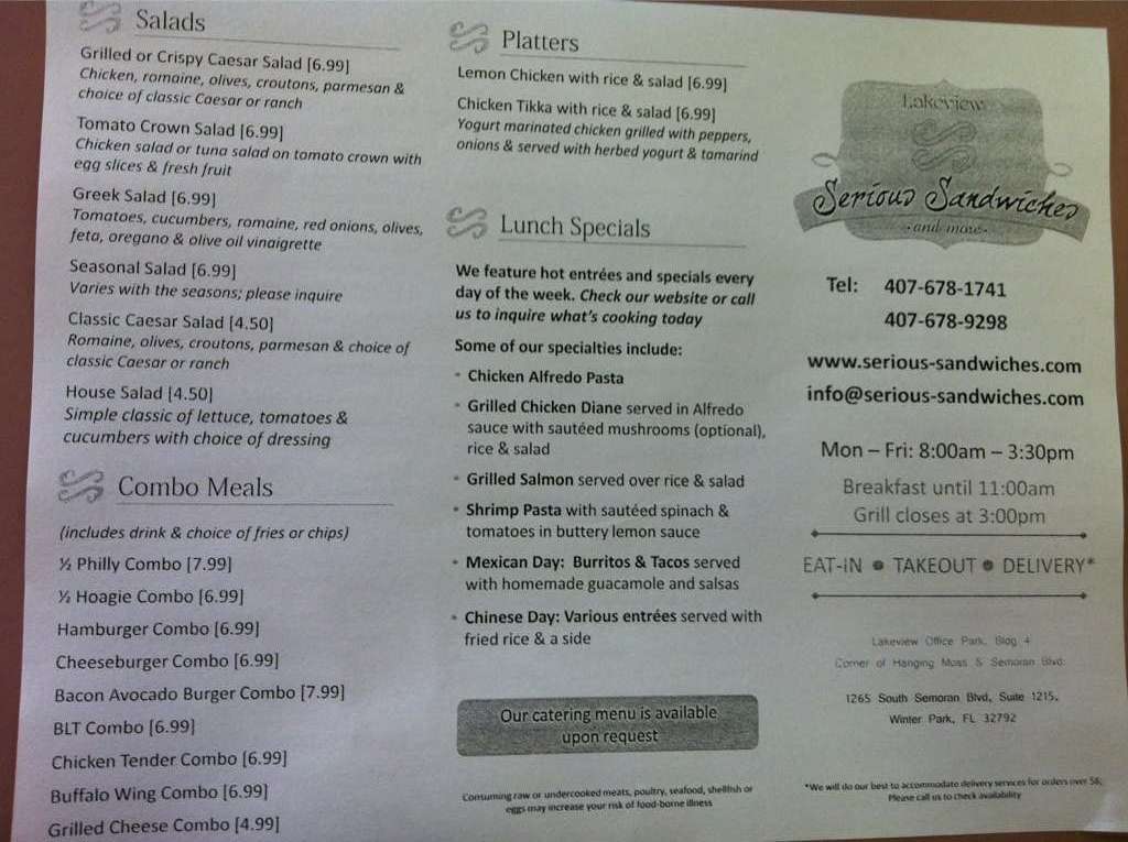 Lakeview Serious Sandwiches Menu Urbanspoon/Zomato