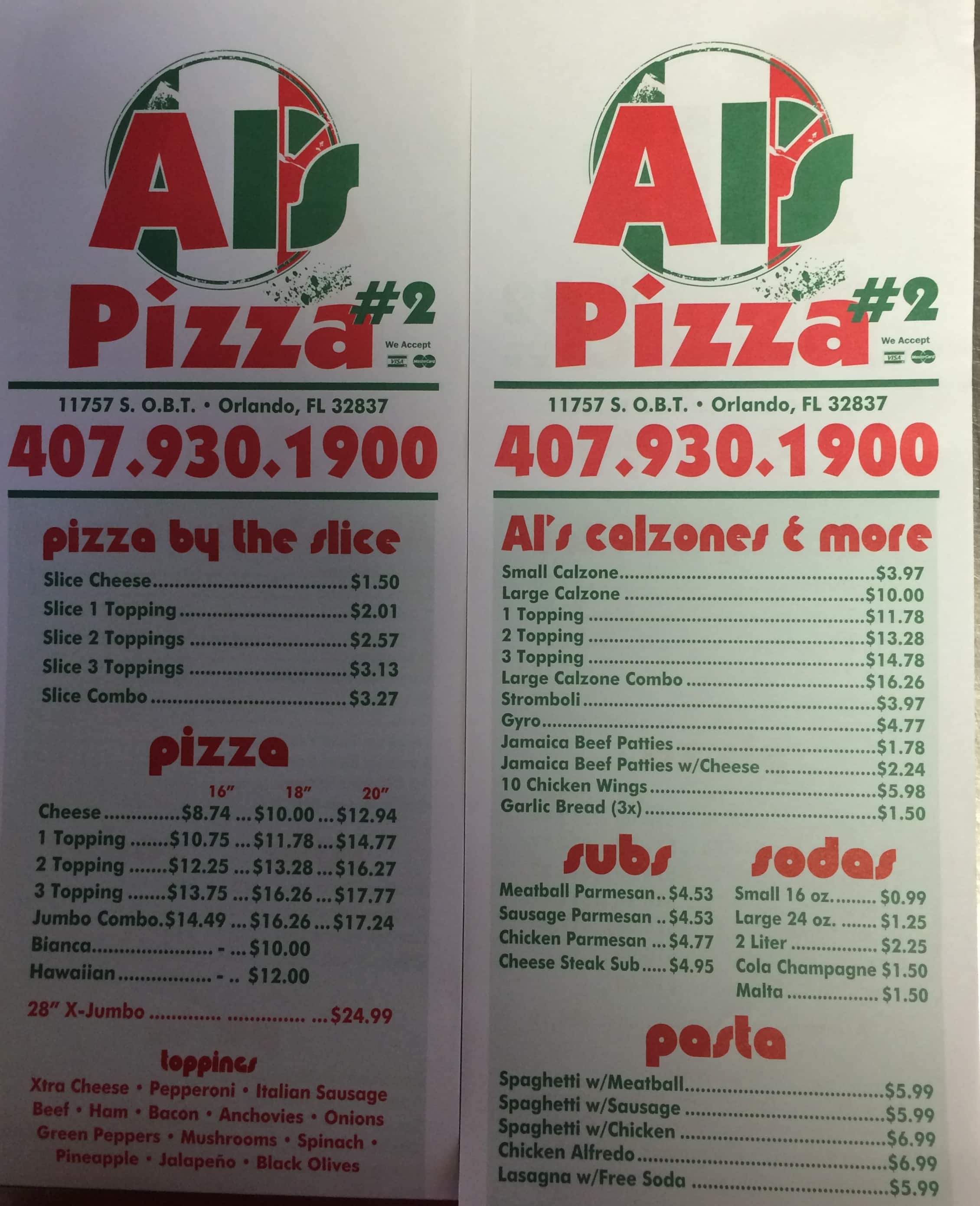 Als Pizza 2 Menu, Menu for Als Pizza 2, South, Orlando Urbanspoon/Zomato