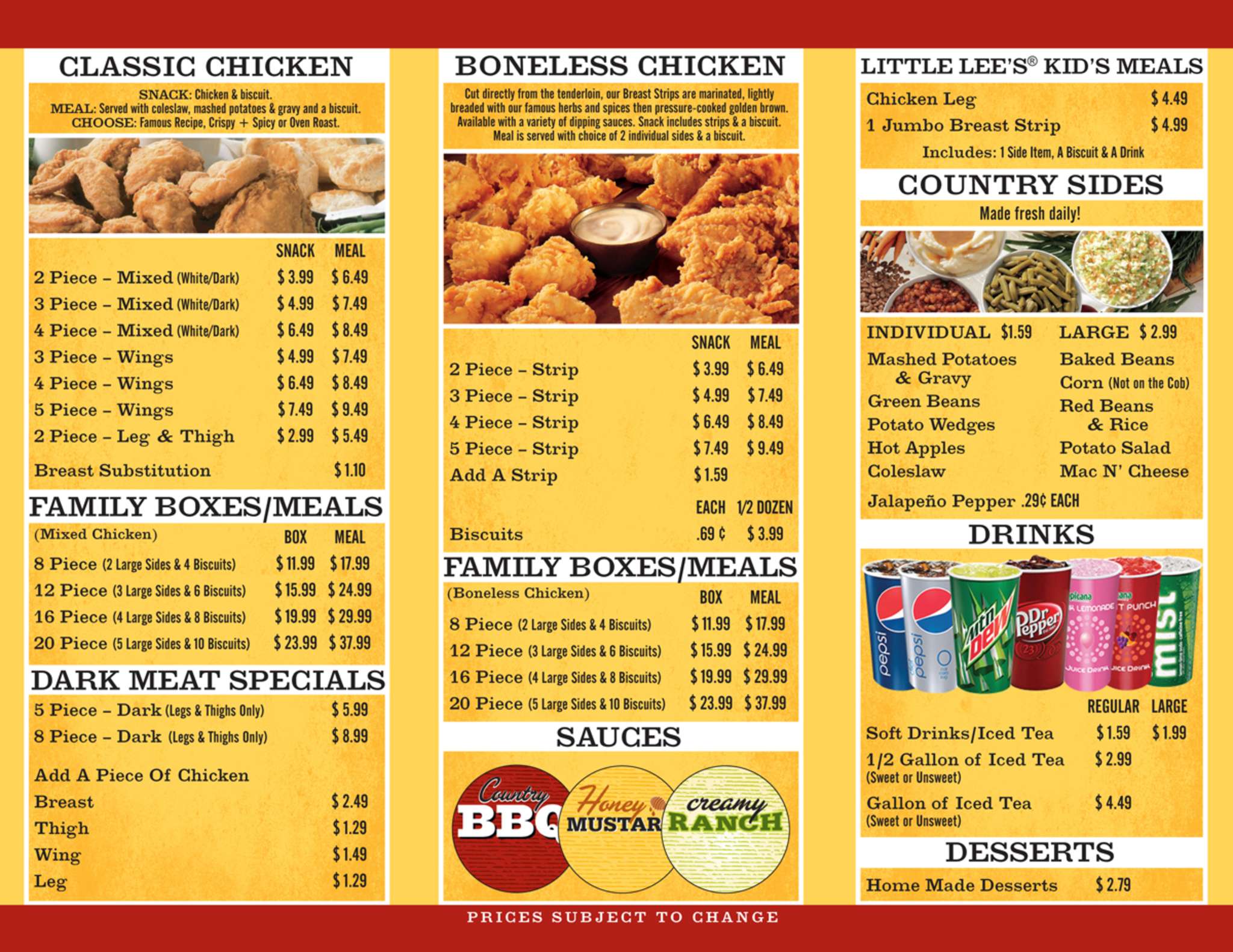 Menu At Lees Famous Recipe Chicken Richmond