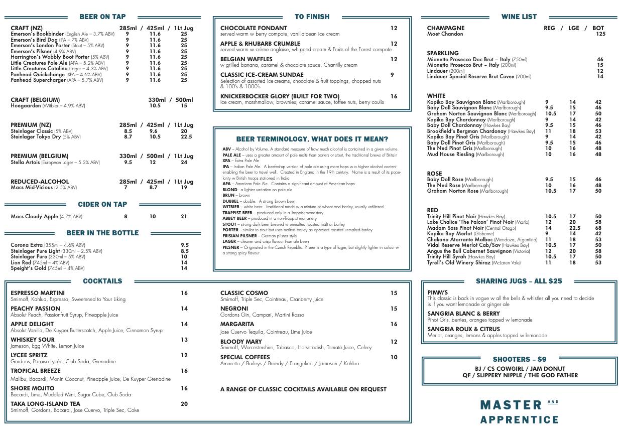 Master & Apprentice menu