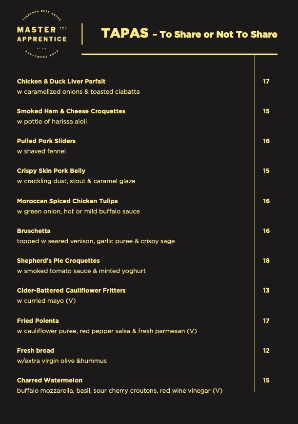 Master & Apprentice menu