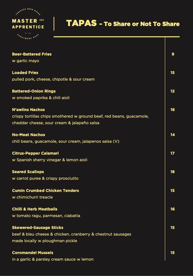 Master & Apprentice menu
