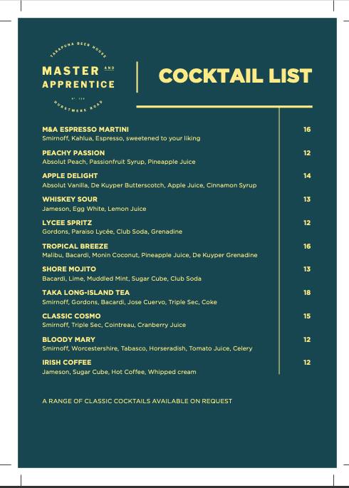 Master & Apprentice menu