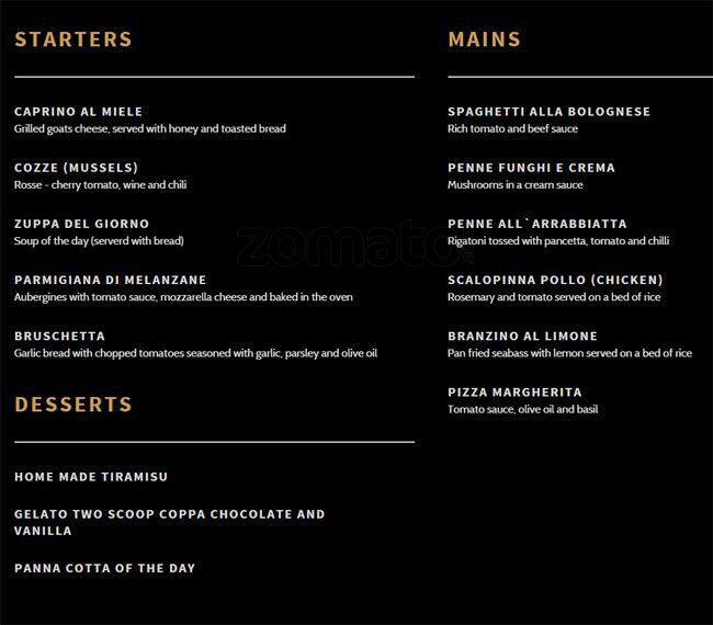 Rigatoni's menu