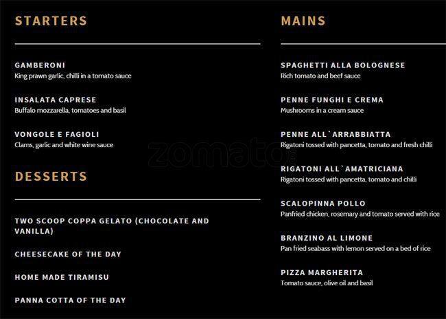 Rigatoni's menu