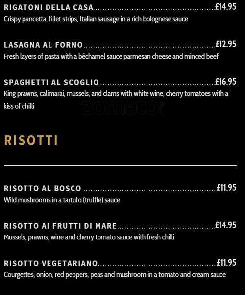 Rigatoni's menu