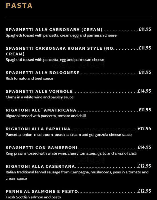 Rigatoni's menu