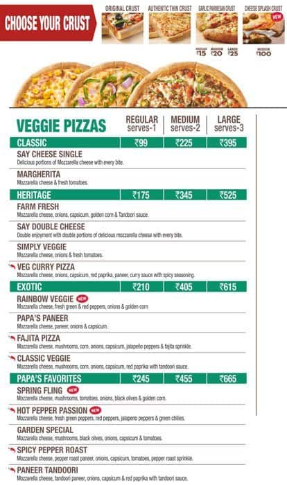 Papa John's Pizza Menu, Menu for Papa John's Pizza, Senapati Bapat Road ...