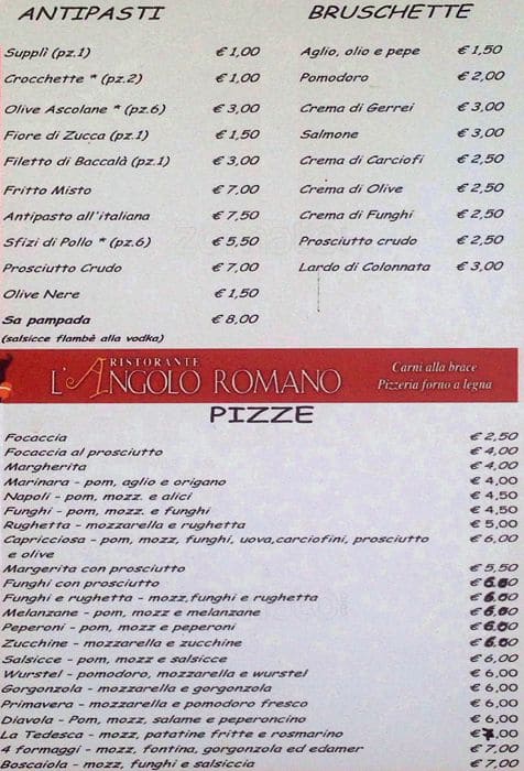 Menu di L'Angolo Romano 