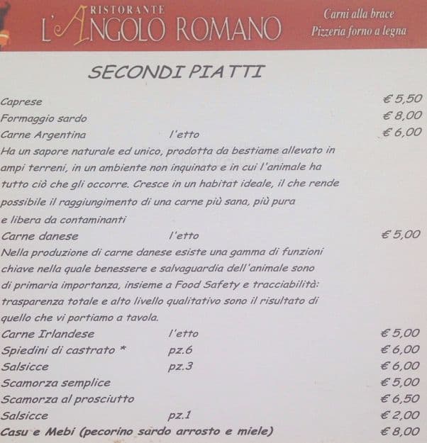 Menu di L'Angolo Romano 