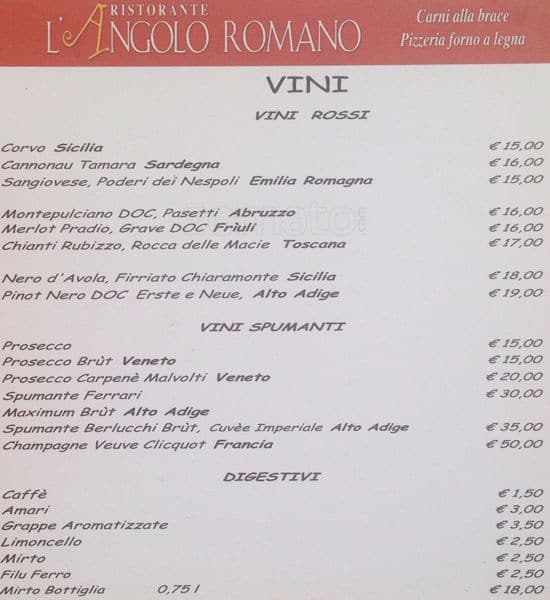 Menu di L'Angolo Romano 