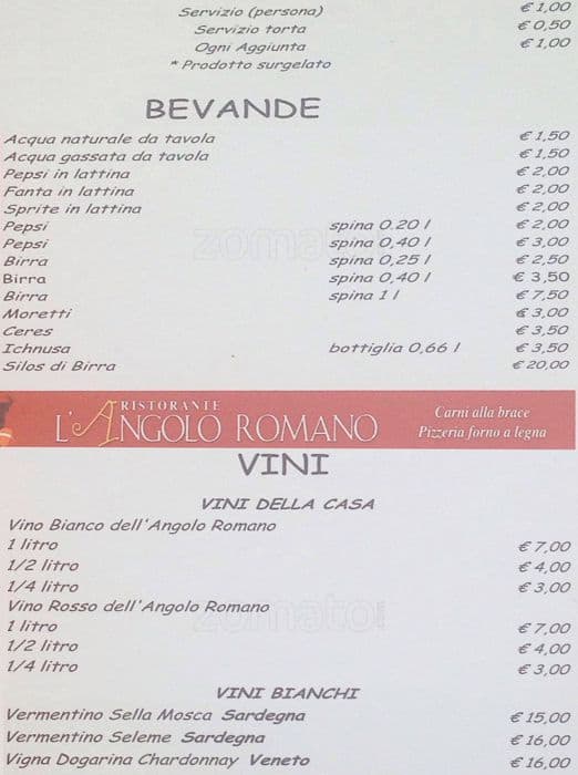 Menu di L'Angolo Romano 