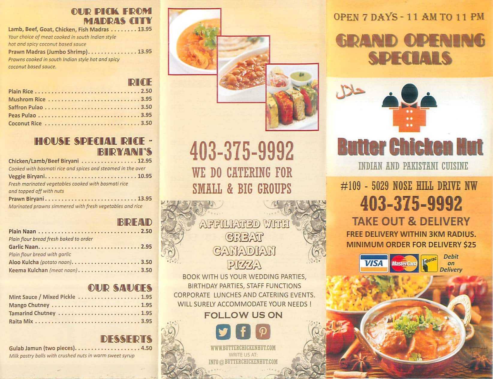 Butter Chicken Hut Menu, Menu for Butter Chicken Hut, Tuscany, Calgary Urbanspoon/Zomato